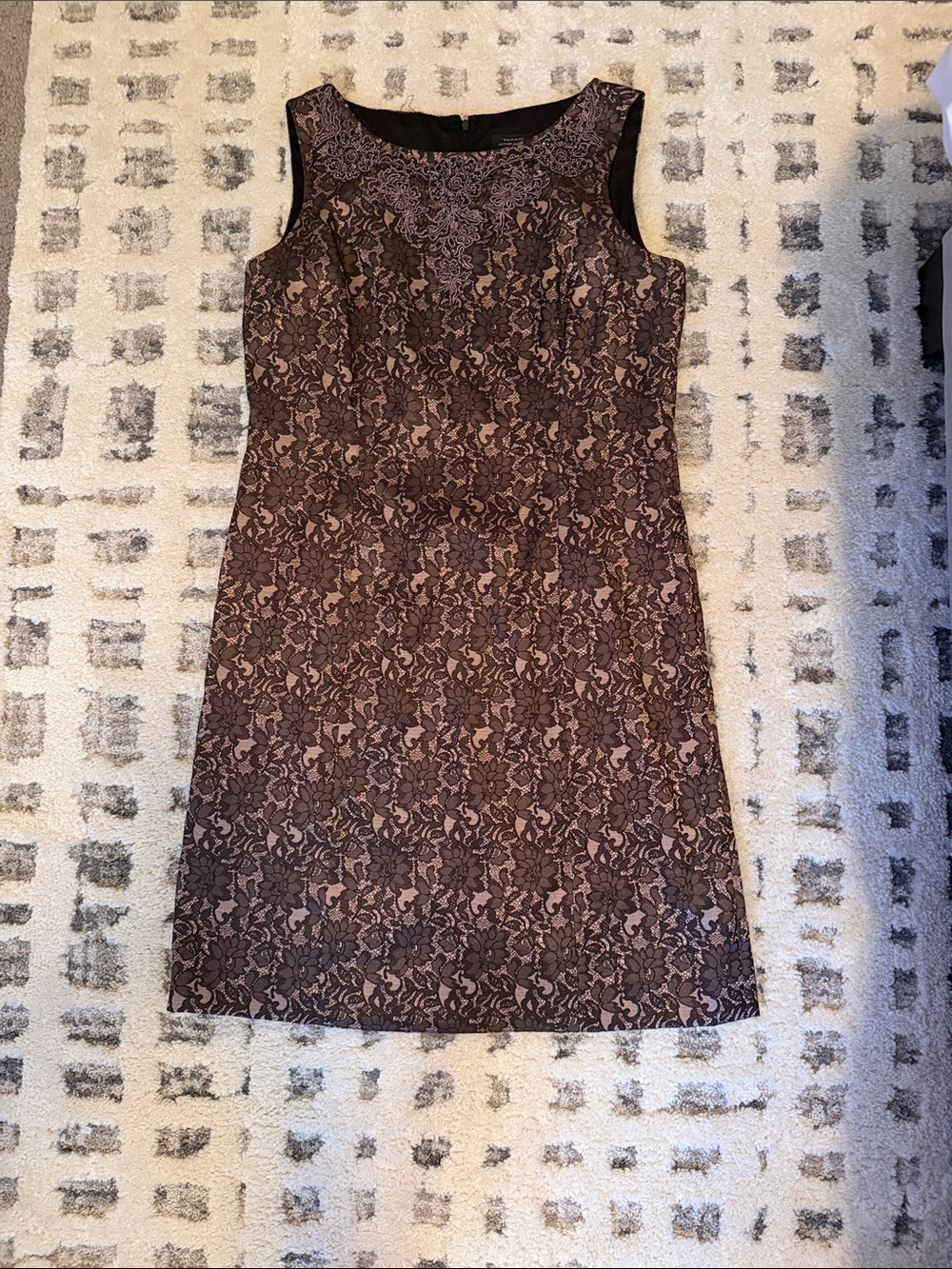 Tahari Black Lace Sheath Dress with Cream Underlay